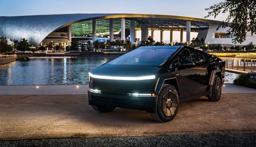 Black Tesla Cybertruck Foundation Series photographed near SoFi Stadium